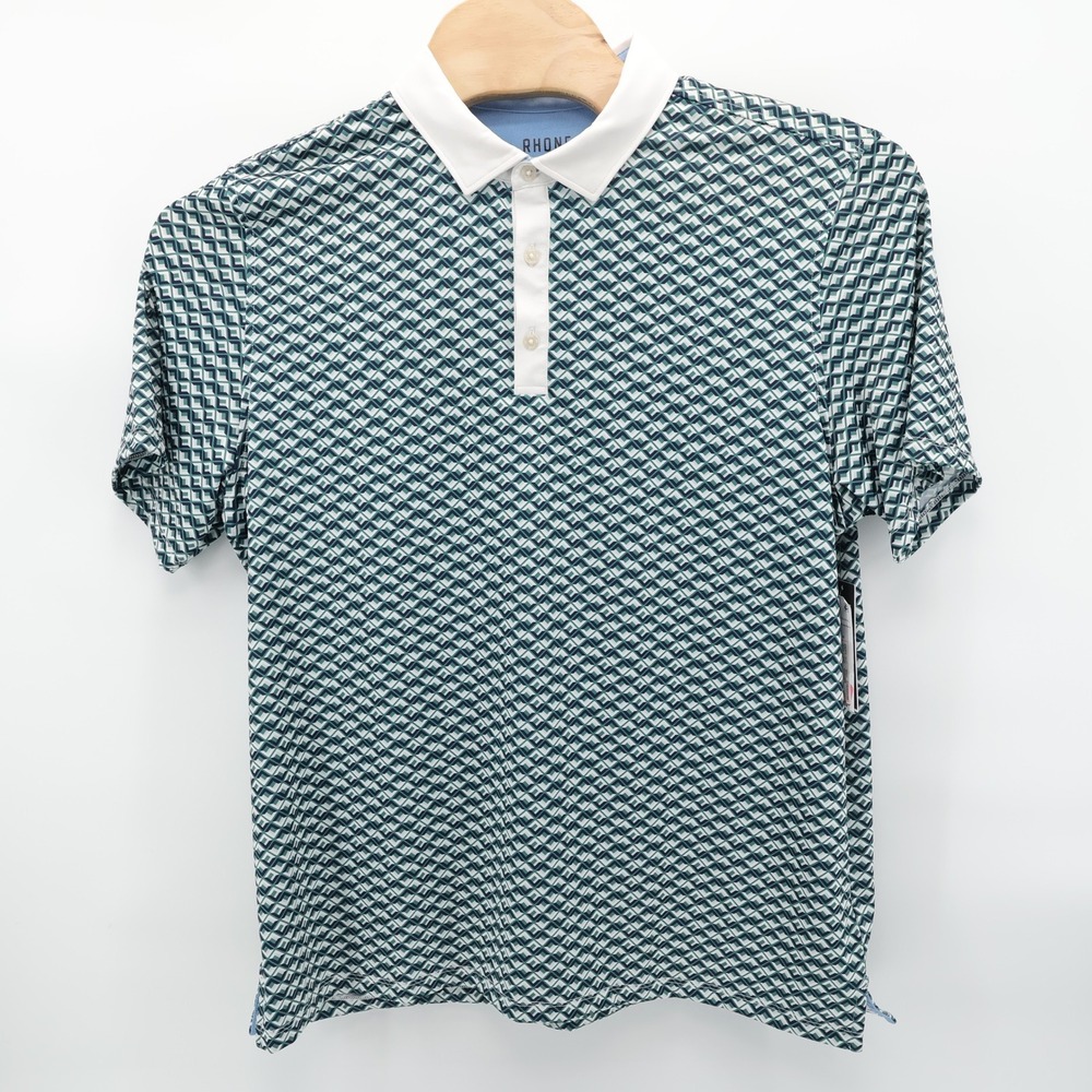 NEW Rhone Geometric Print Performance Polo Green Short Sleeve Mens XL Shirt - Picture 2 of 10